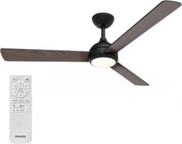 PHILIPS Civx Ventilateur de Plafond avec LED, 3 pales, 132 cm de Diamètre, 2500 Lumens, 3 Nuances de Lumière Blanche (3000 K/4500 K/6500 K), Variation à 10%, avec Télécommande, Noir/Bois Foncé